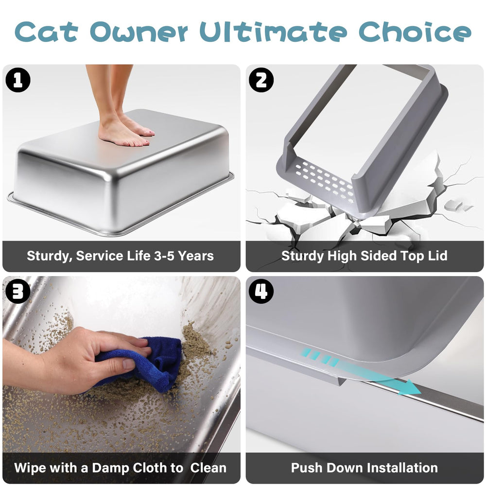 FUTAM stainless steel litter box 2-pack easy cleaning surface in action.