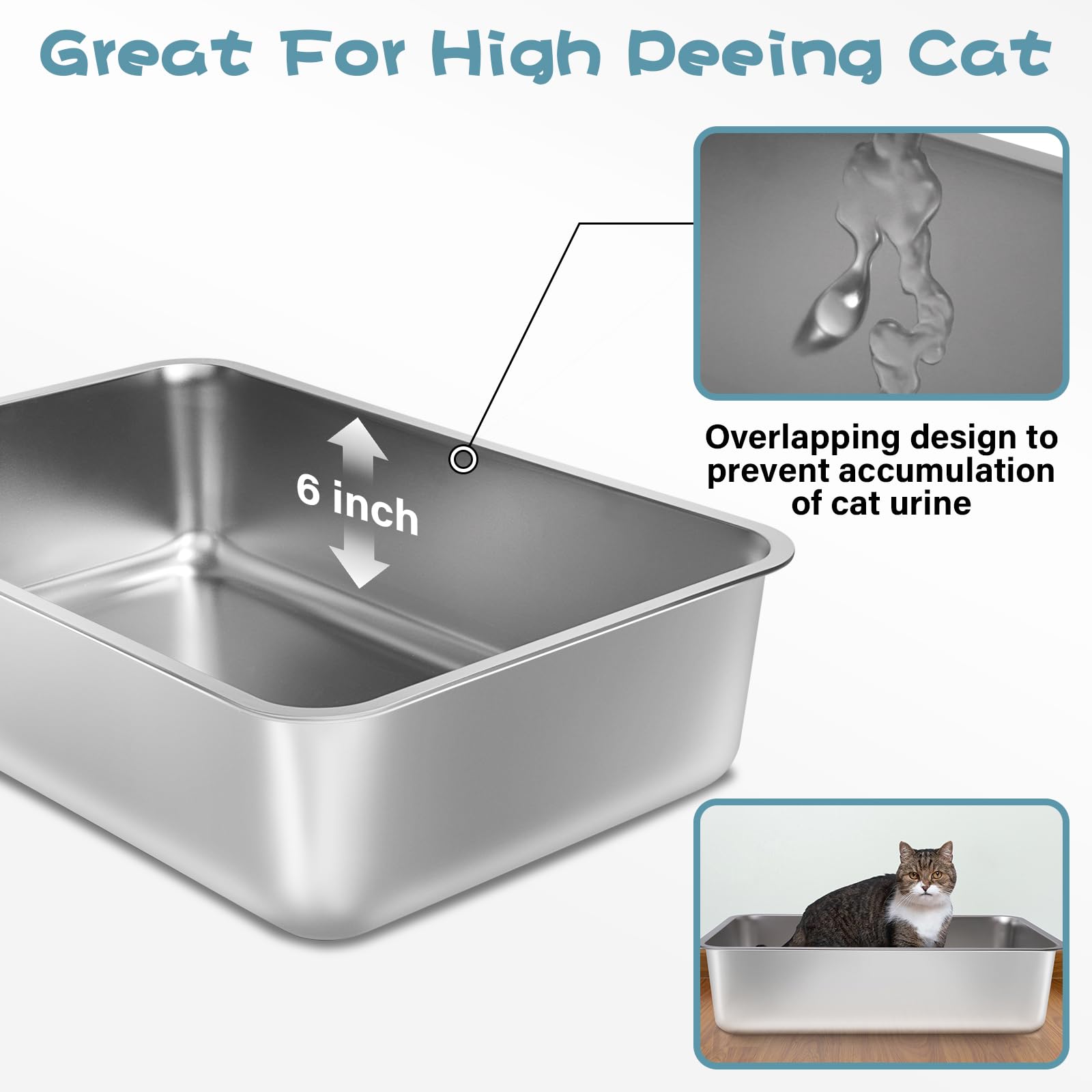 FUTAM stainless steel litter box 2-pack top view shows generous footprint.