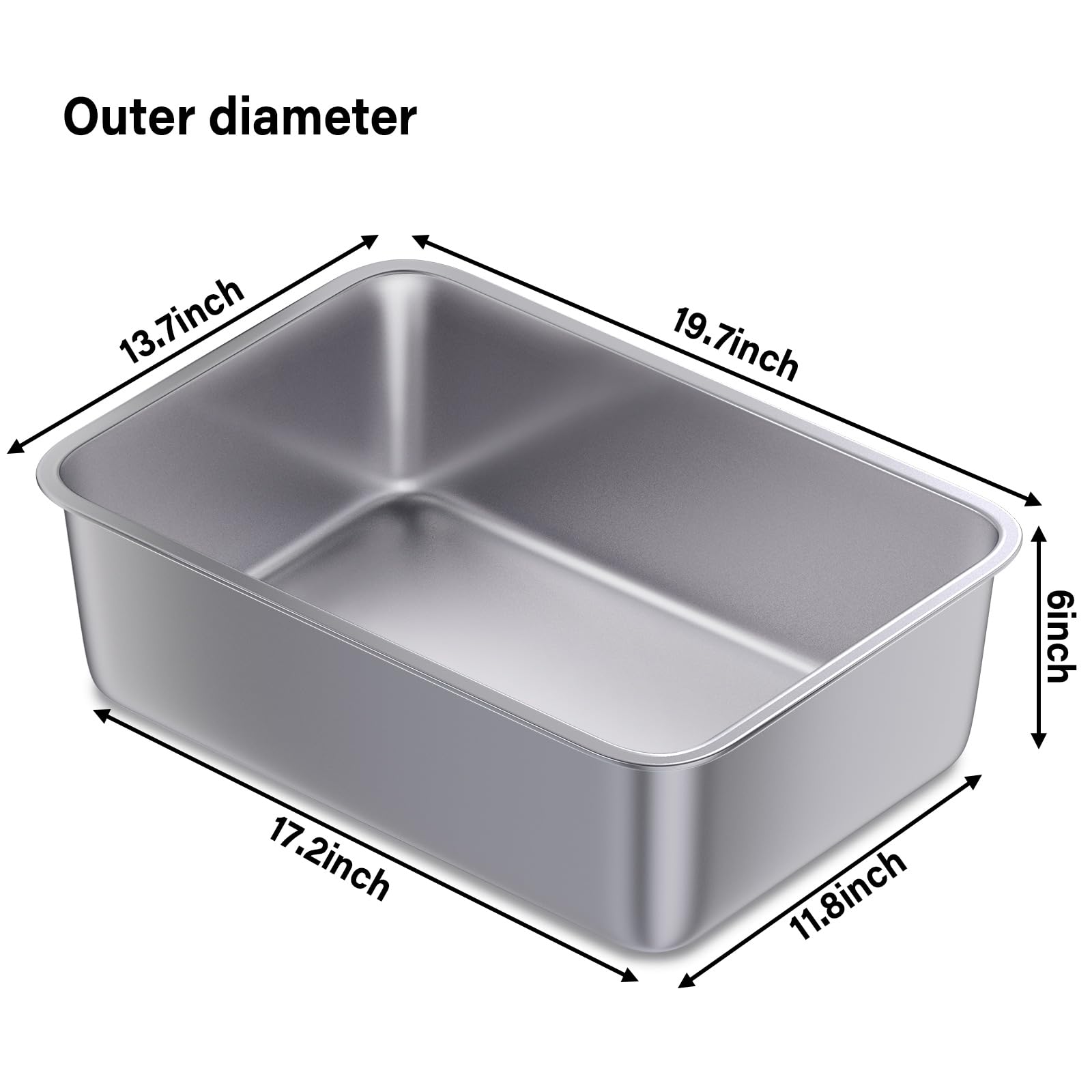 FUTAM stainless steel litter box 6-inch high side contains litter spill.