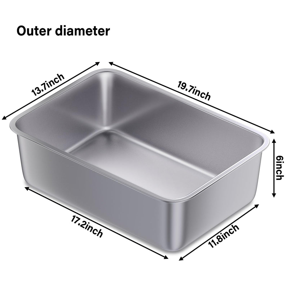 FUTAM stainless steel litter box 6-inch high side contains litter spill.