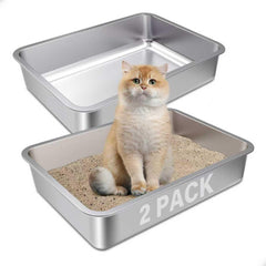 FUTAM stainless steel litter box with easy-entry design for kittens.