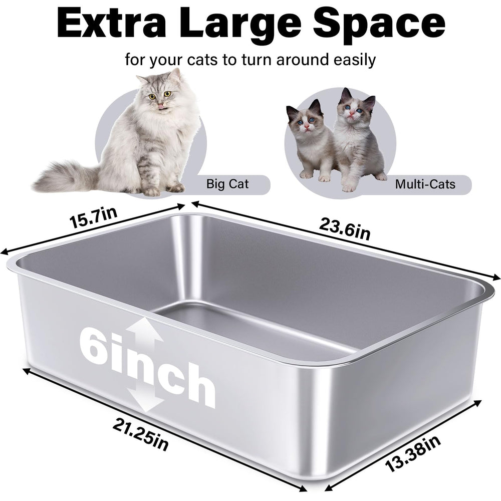 FUTAM stainless steel litter box high sides prevent litter scatter during use.