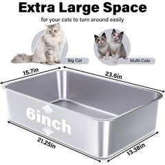FUTAM stainless steel litter box high sides prevent litter scatter during use.