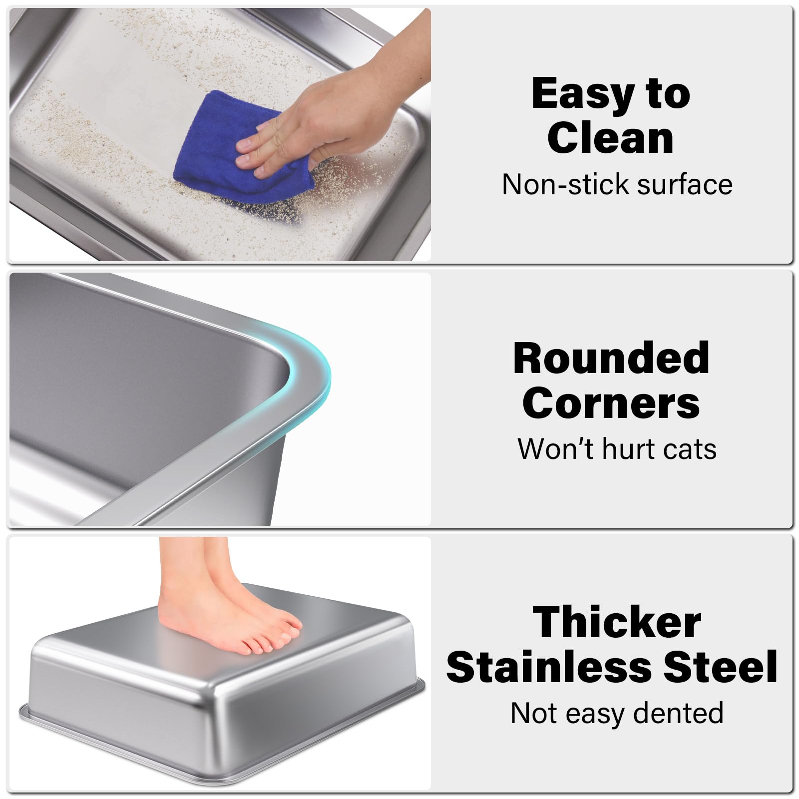 FUTAM stainless steel litter box offers odor control for fresher spaces.