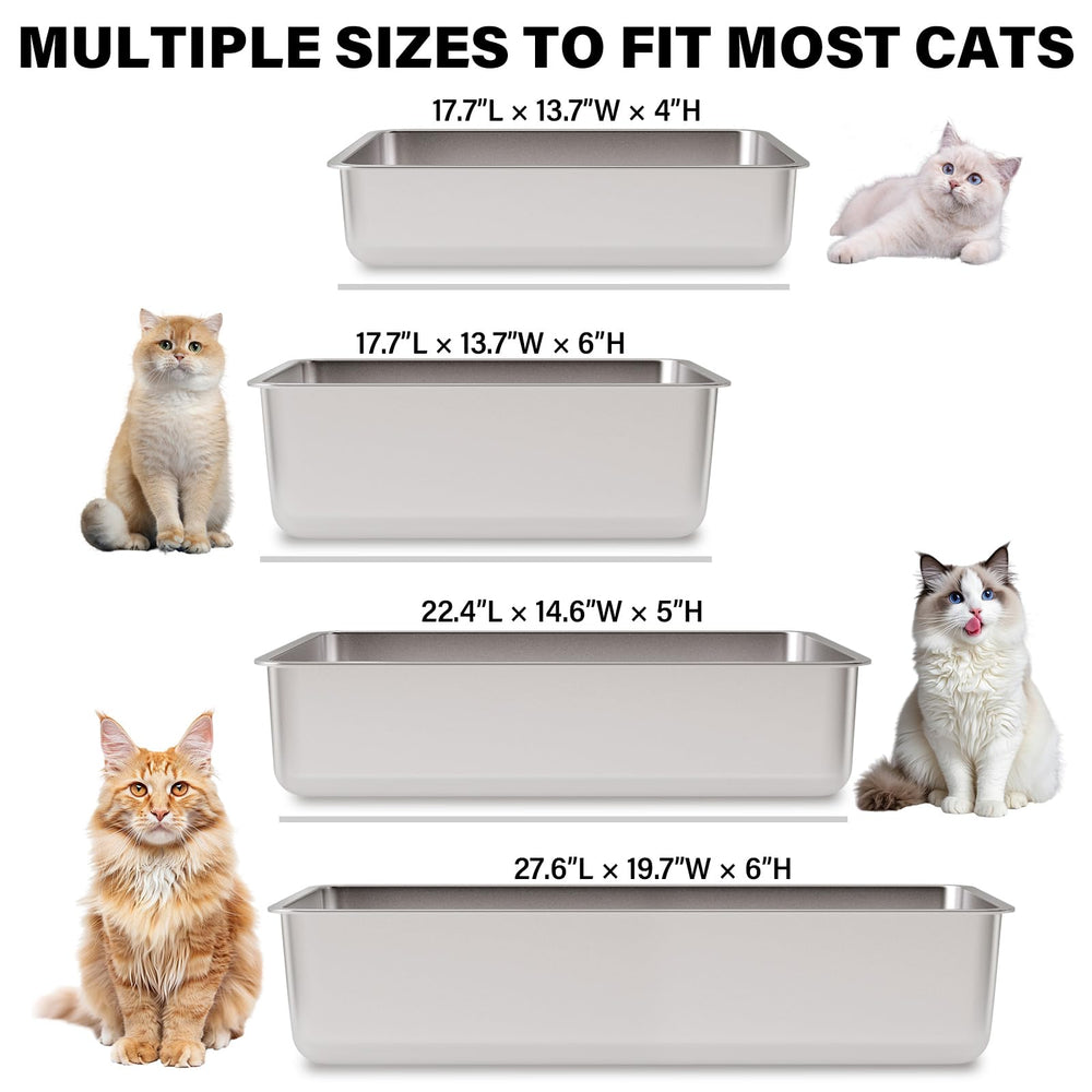 FUTAM stainless steel litter box rounded corners reduce injuries for pets and hands