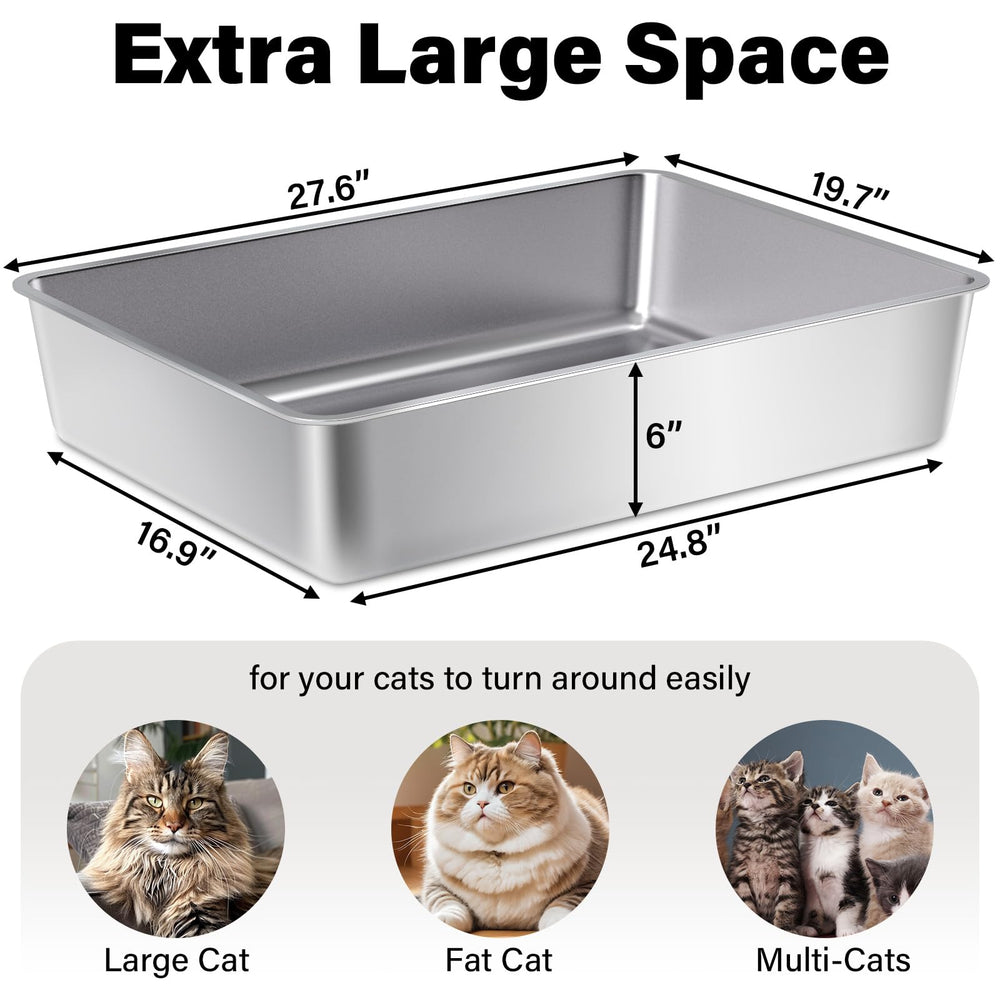 FUTAM stainless steel litter box XXL side view highlighting tall 6-inch sides