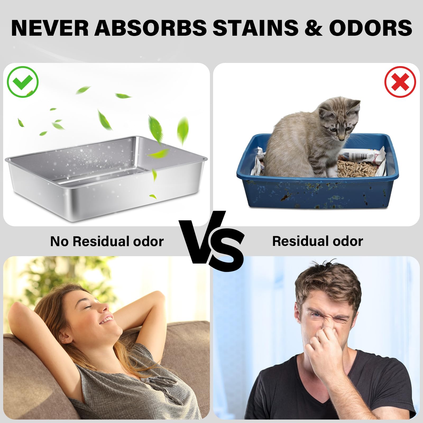 FUTAM stainless steel litter box sturdy material demonstrates rust-resistant construction for long-lasting use