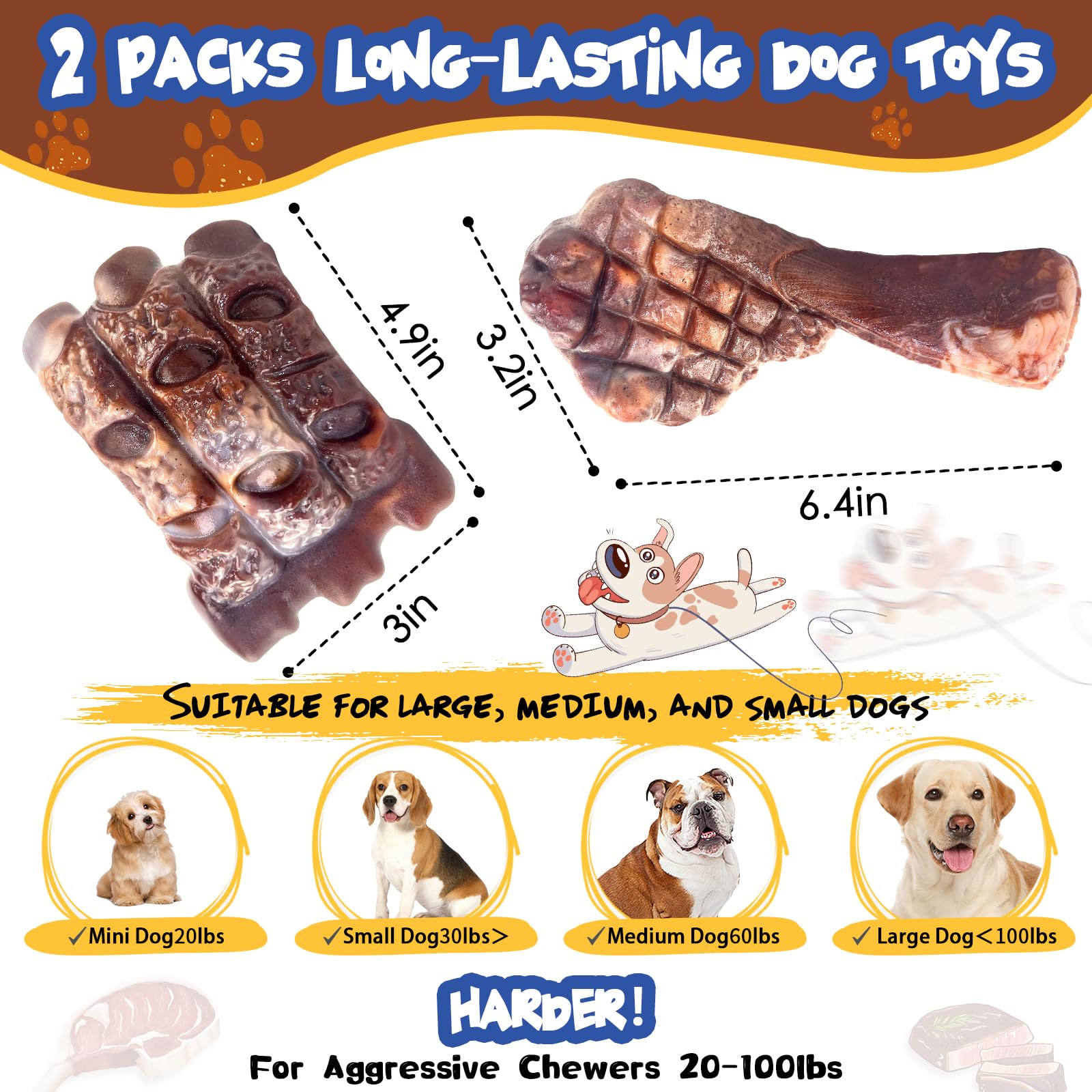 Fuufome steak chew toy side view highlights sturdy construction for vigorous chewers