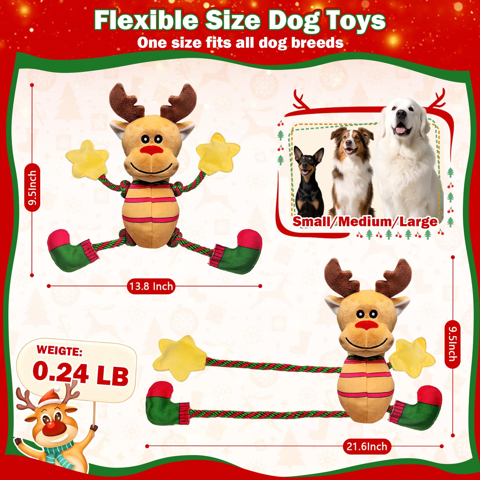 Fuufome extendable limbs reindeer toy enabling indoor fetch and tug games