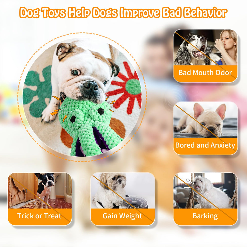 Fuufome plush toy with six extra long legs aids tug of war between dogs.