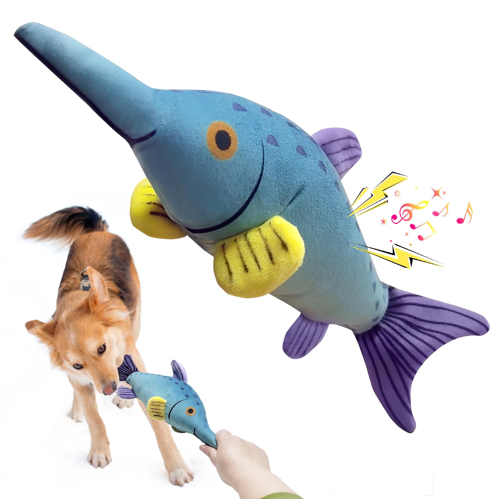 Fuufome large squeaky dog toy with fish shape for confident grip and playful fetch