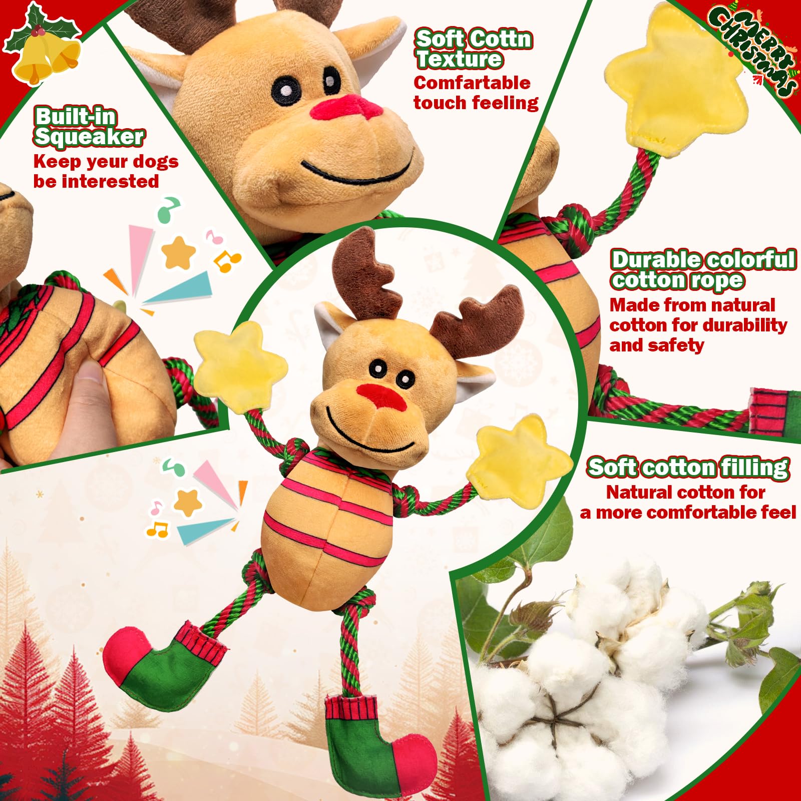 Fuufome reindeer squeaky dog toy to boost engagement and exercise