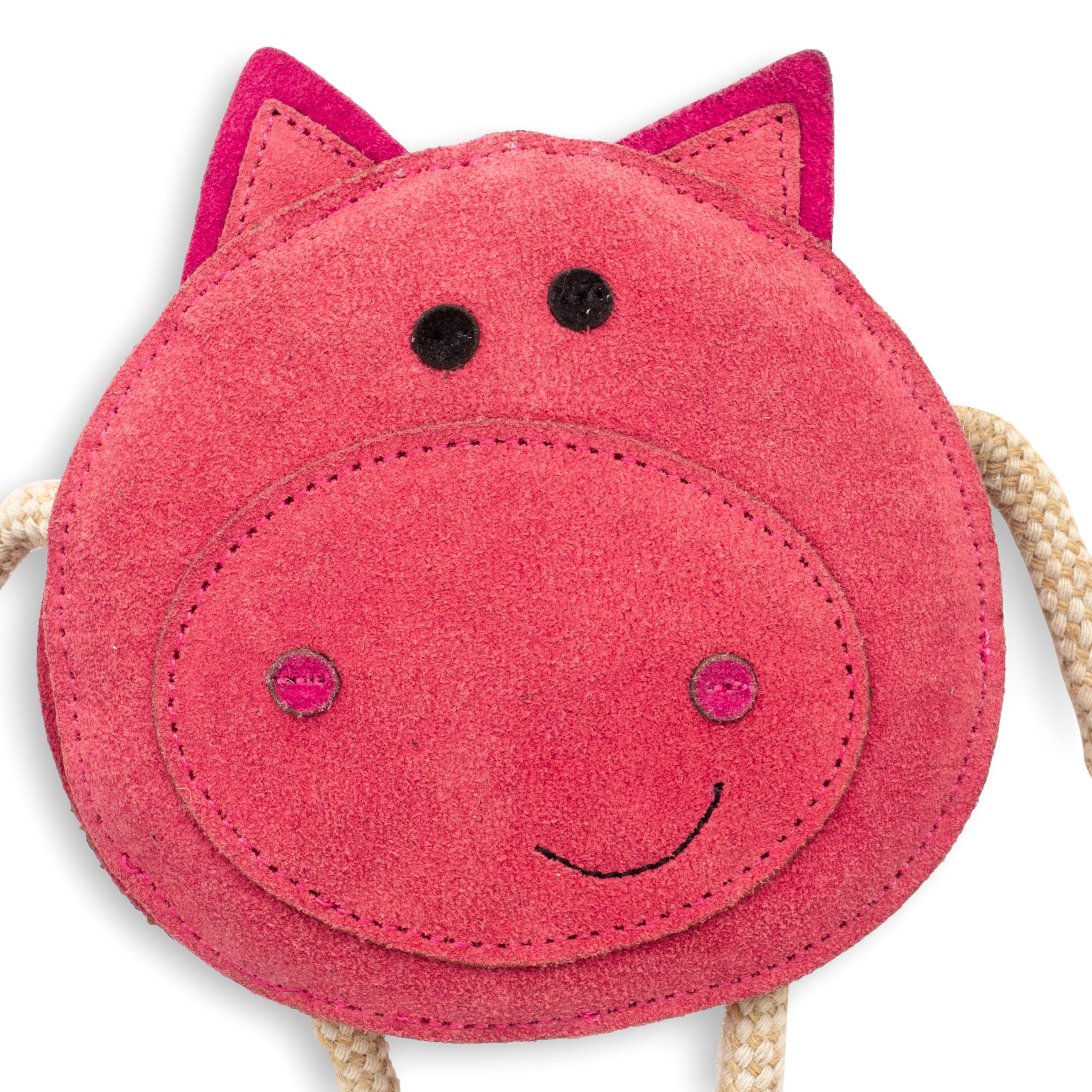 Fuzzl Eco Leather Pickles Pig squeaker closeup for engaging playtime.