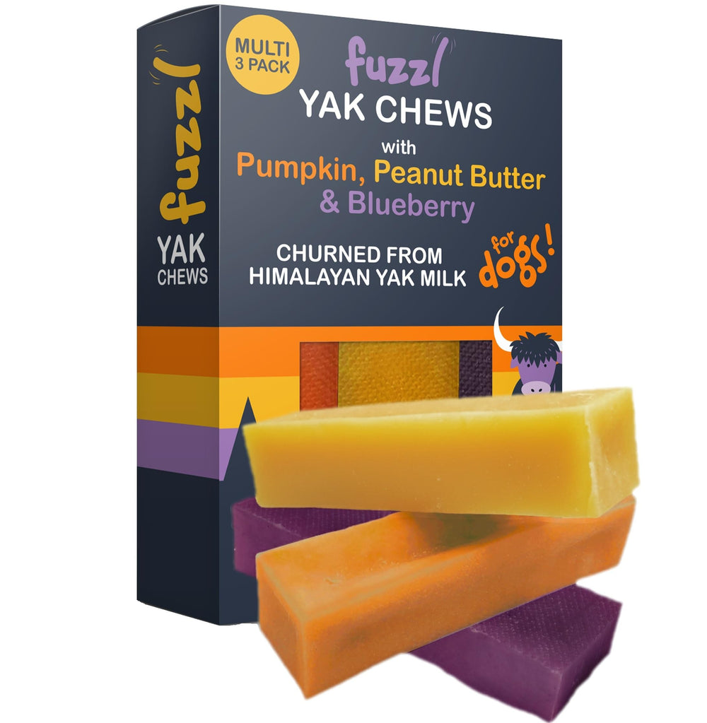 Fuzzl Gluten-Free Yak Chews image highlights gluten-free option for sensitive dogs