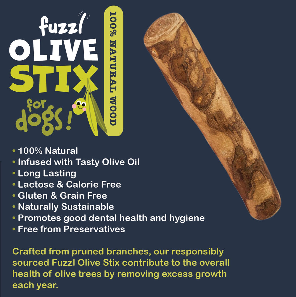Fuzzl Olive Stix Medium 2 Pack rounded-edges—safer chewing with comfortable, smooth surfaces.