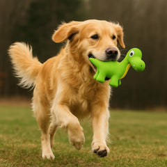 Fuzzl Rexy toy shows squeaker-inside to boost interactive play and engagement.