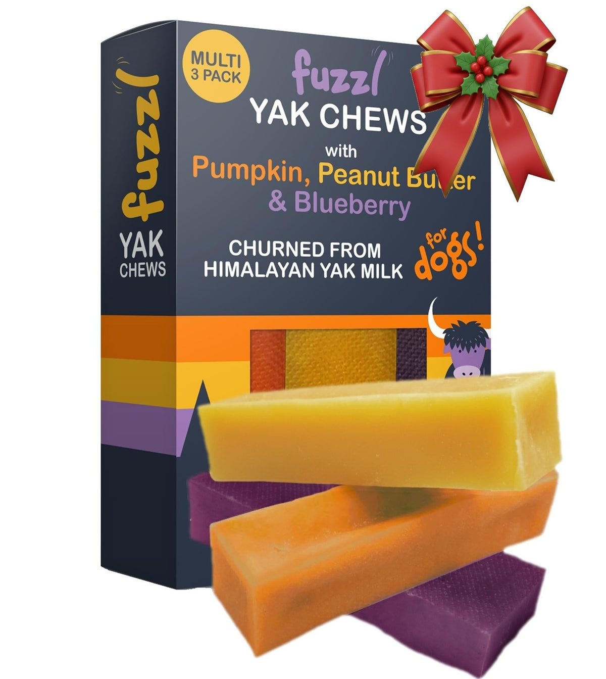 Fuzzl Yak Chews Blueberry close-up showing long lasting chew for dogs