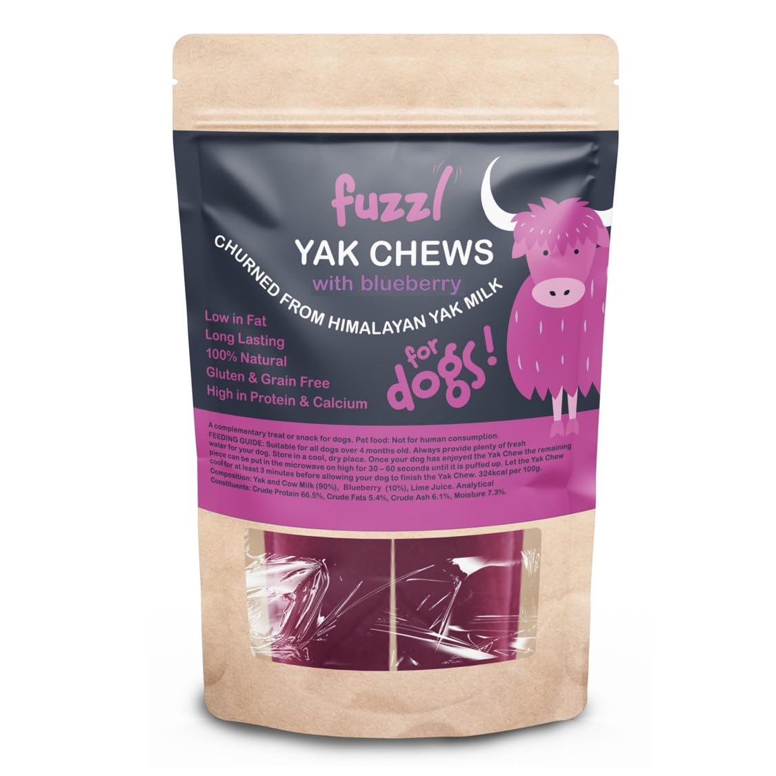 Fuzzl Yak Chews Blueberry – texture designed to keep dogs busy and distracted