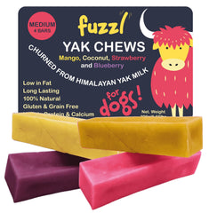 Fuzzl Yak Chews packaging emphasizes natural ingredients for a long-lasting dog treat