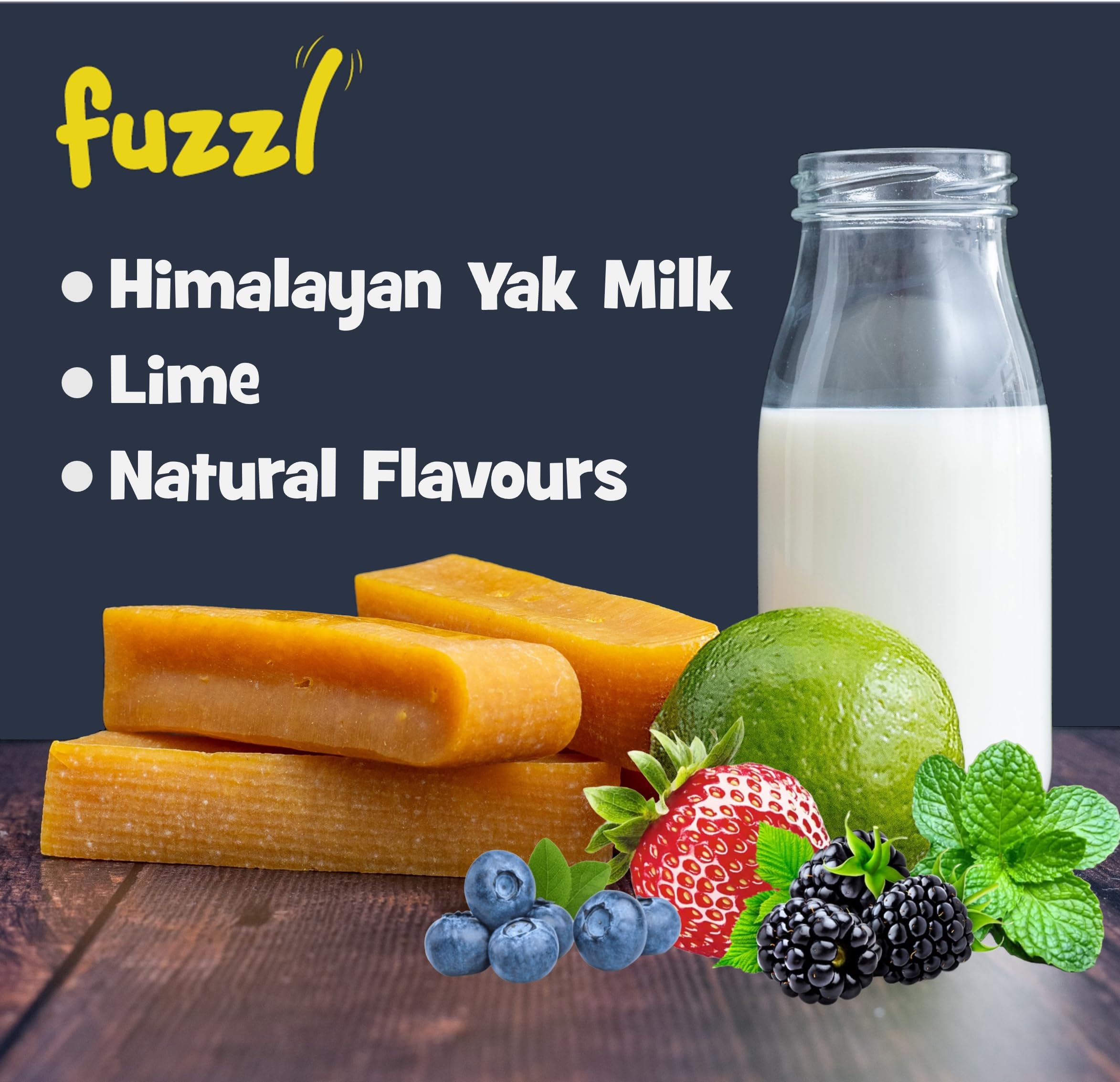 Fuzzl Yak Chews no-hide natural dog treats support dental-like care.