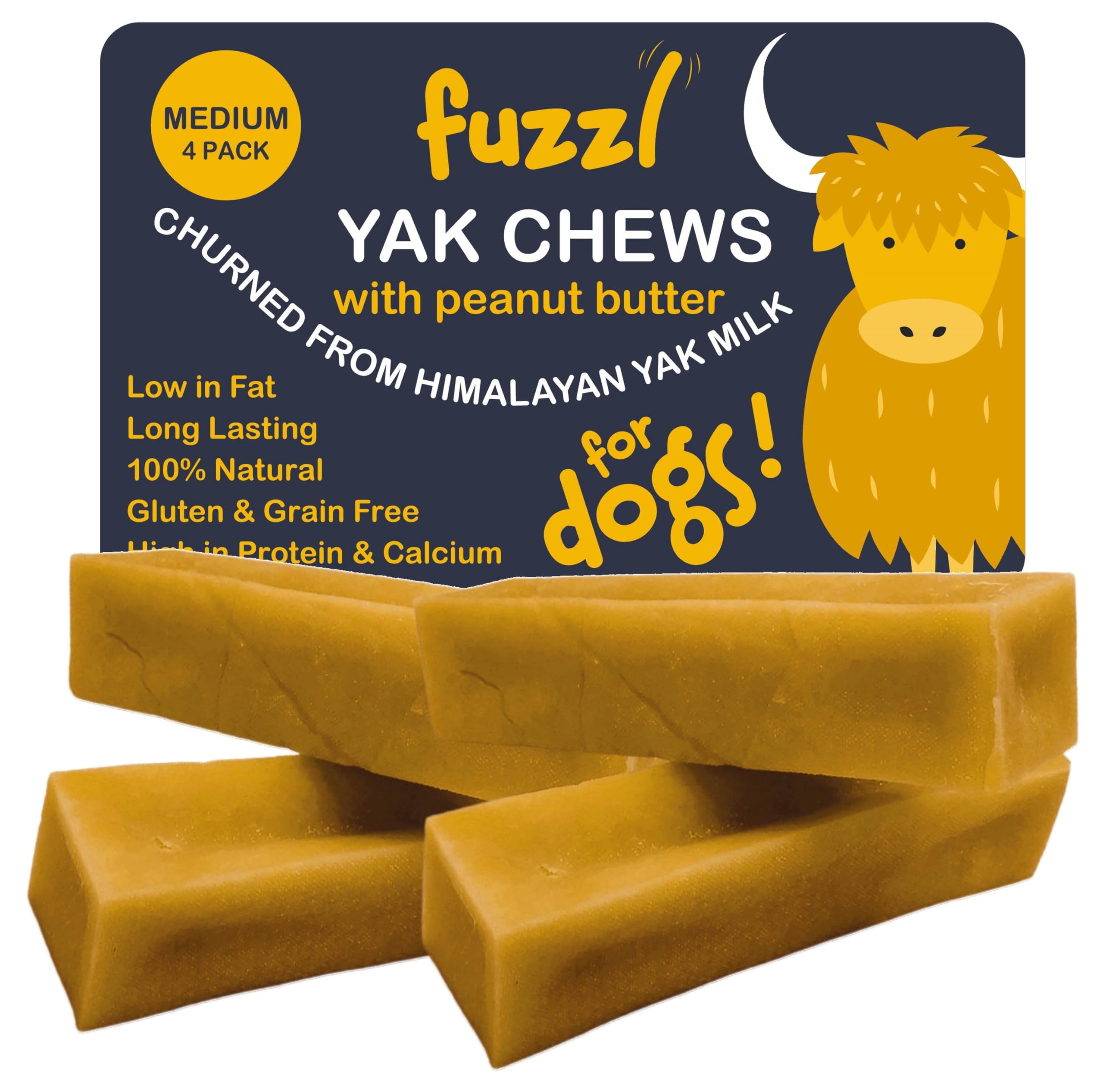 Fuzzl yak chews peanut butter front view - long-lasting dental treat for dogs
