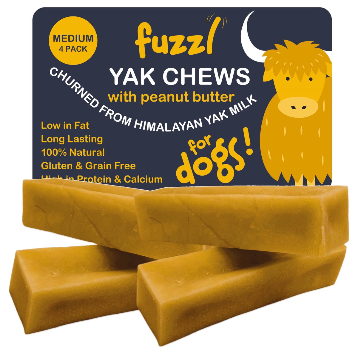Fuzzl yak chews peanut butter front view - long-lasting dental treat for dogs