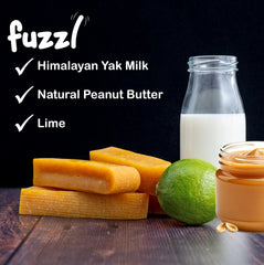 Fuzzl yak chews peanut butter side view - satisfying chew session
