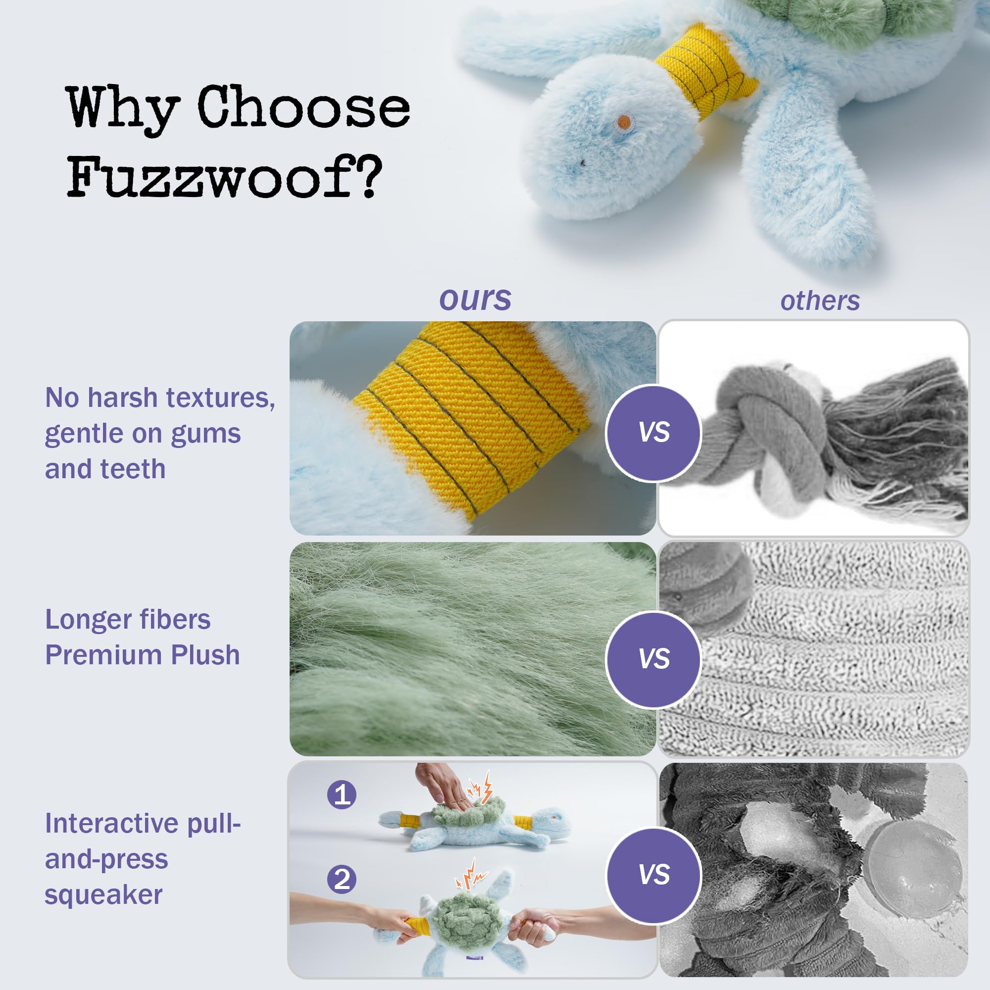 Fuzzwoof Turtle Tug-play with grip handles for bonding sessions and durable fetch
