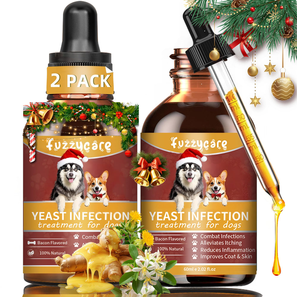 Fuzzycare dog yeast treatment bottle for gentle daily relief.