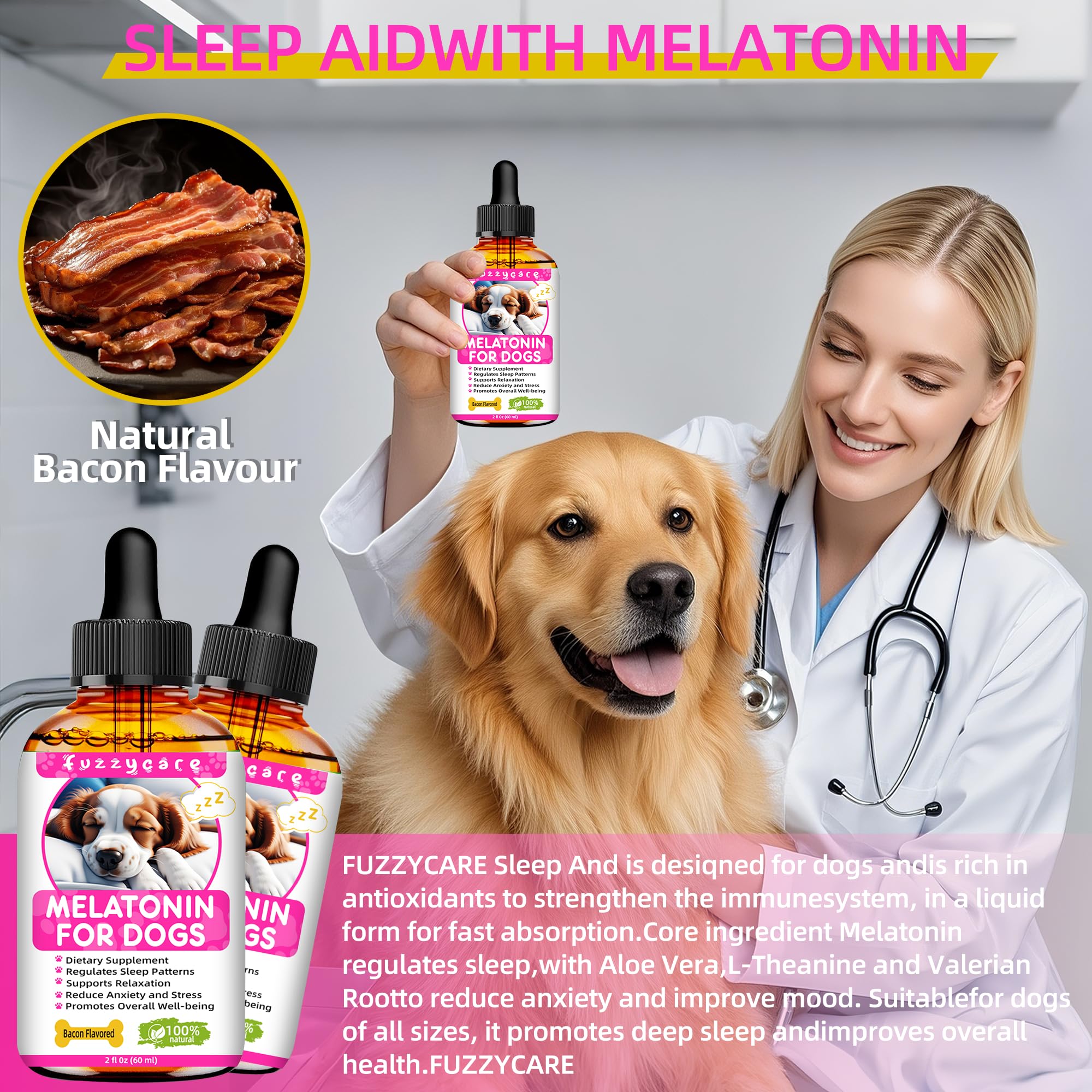 Fuzzycare melatonin ingredients highlight natural components supporting comfort.