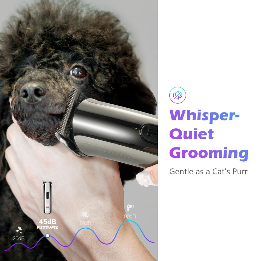 FuzzyFix charging dock supports convenient cordless grooming sessions.