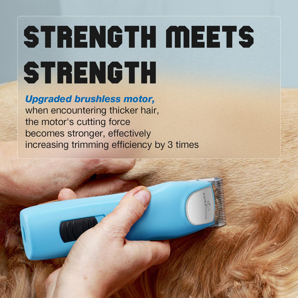 FuzzyFix dog clippers quiet motor reduces stressed pets during trims.