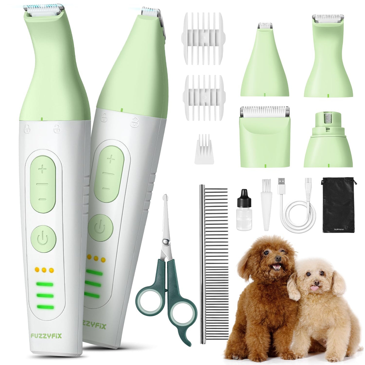 FuzzyFix dog grooming kit cordless clippers close-up blade for gentle trimming