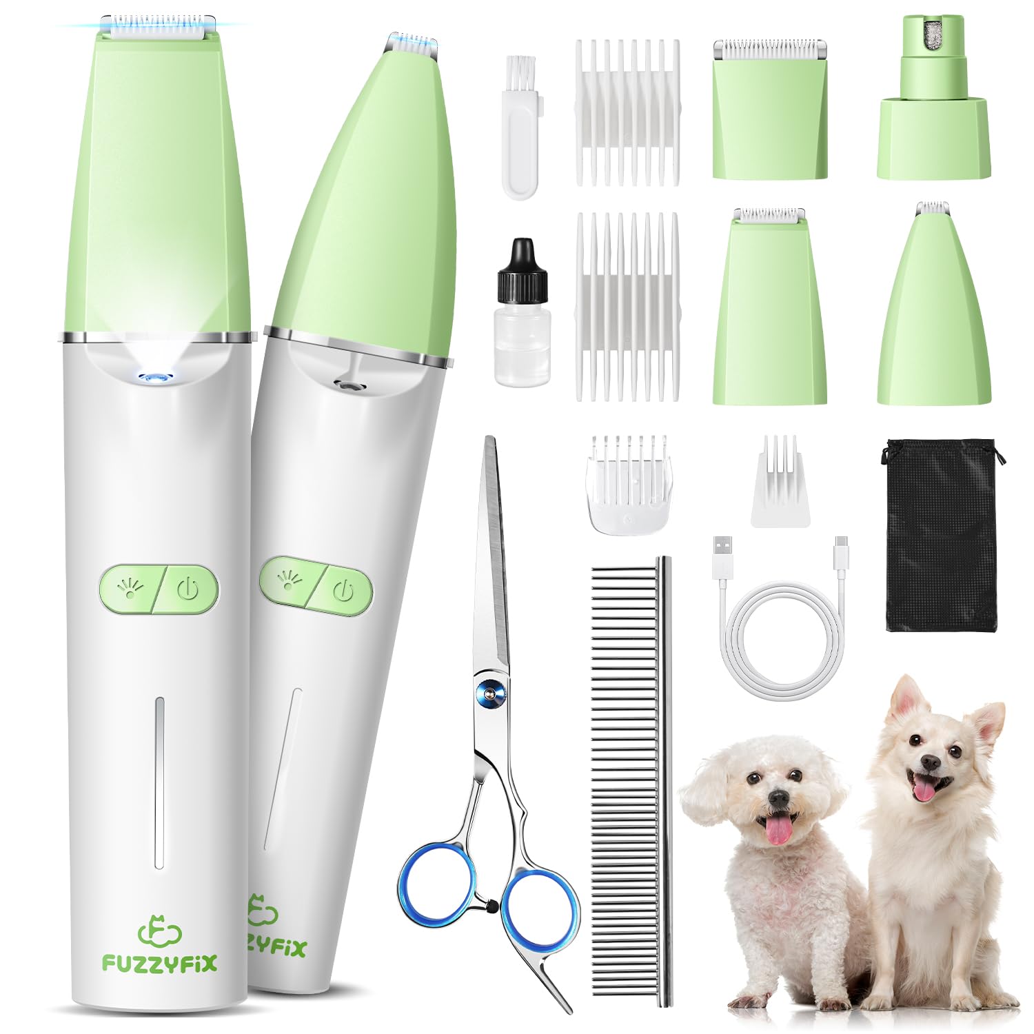 FuzzyFix dog grooming kit with LED light for precise trimming and safety