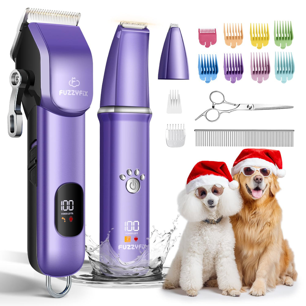 FuzzyFix dog grooming kit packaging shows the product ready to gift for new pet owners