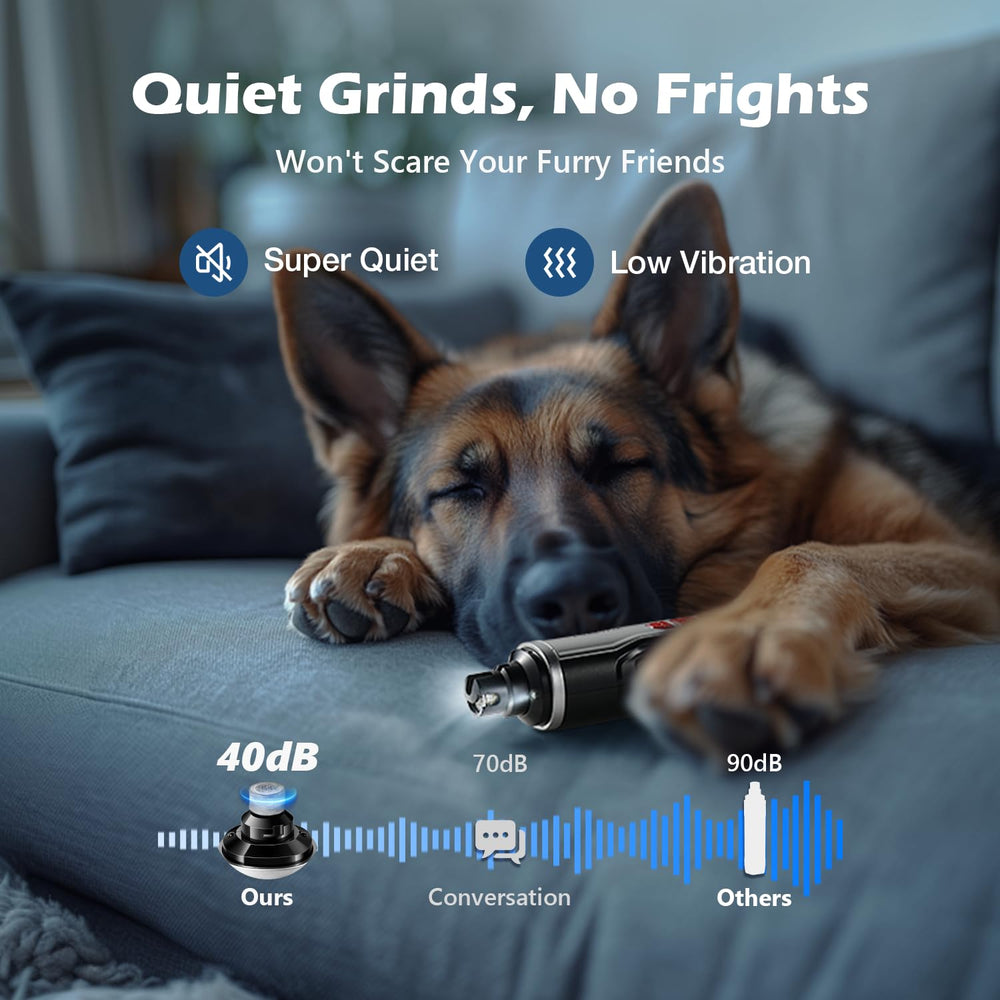FuzzyFix dog nail grinder with LED lights for precise visibility during trimming.