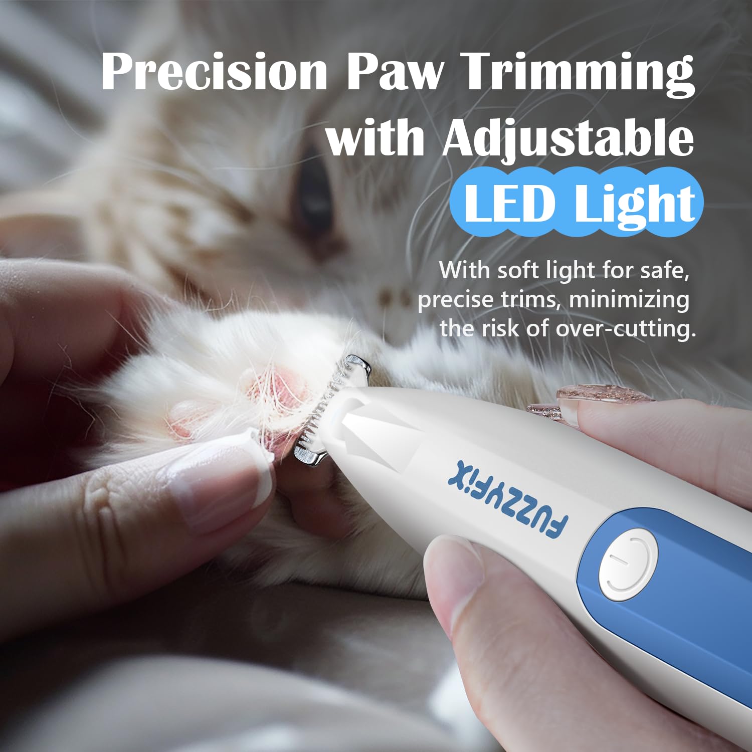 FuzzyFix dog paw trimmer 18mm blade expands shaving area for detail work.