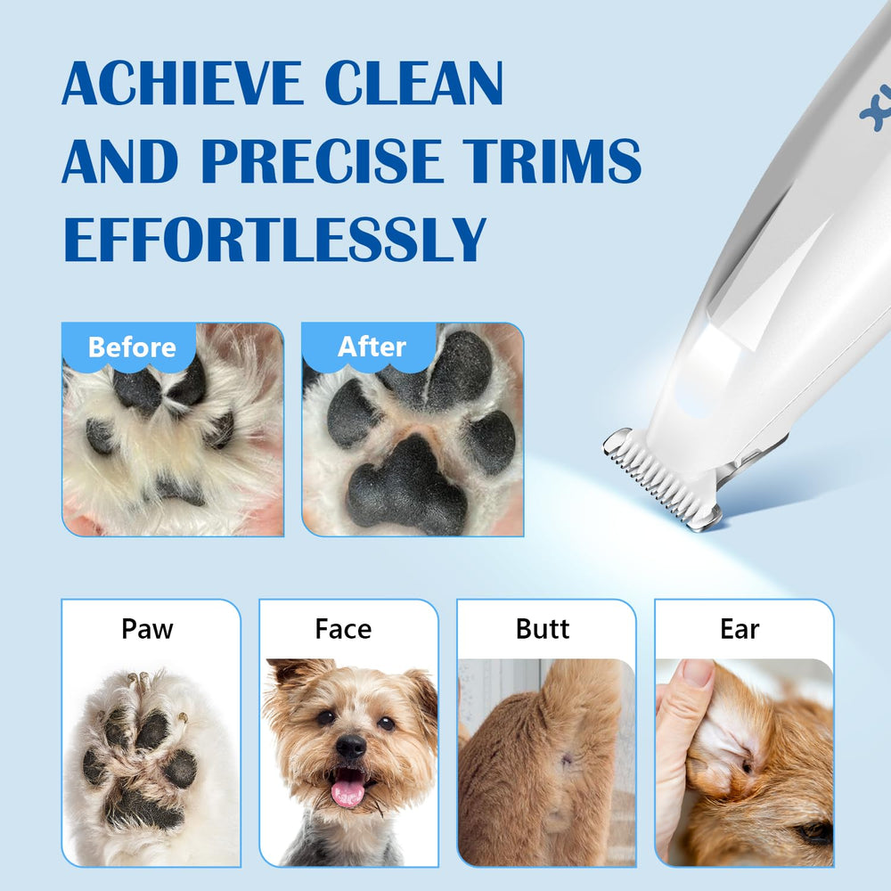 FuzzyFix dog paw trimmer closeup blade reveals rounded, skin-friendly design.