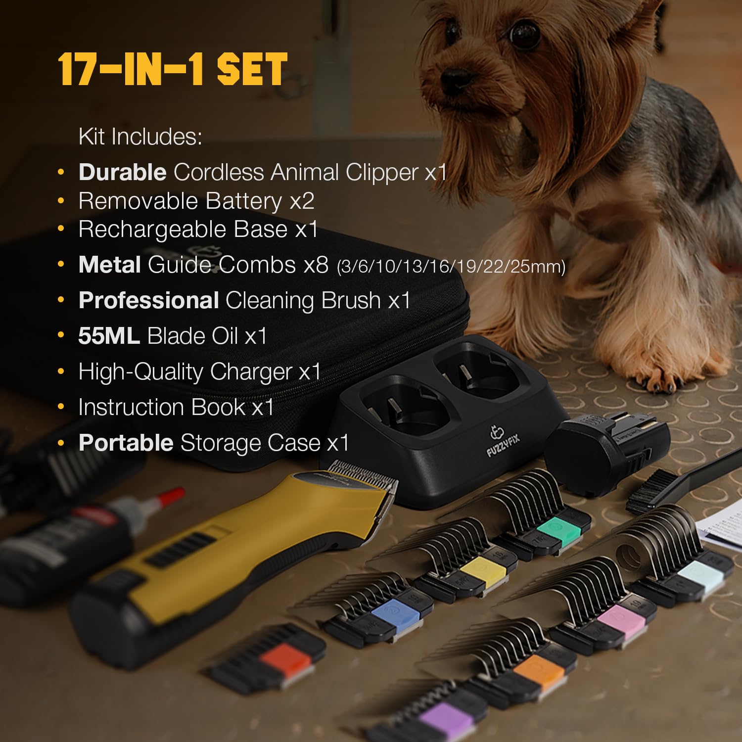 FuzzyFix grooming kit storage case organized for travel and on-the-go grooming.