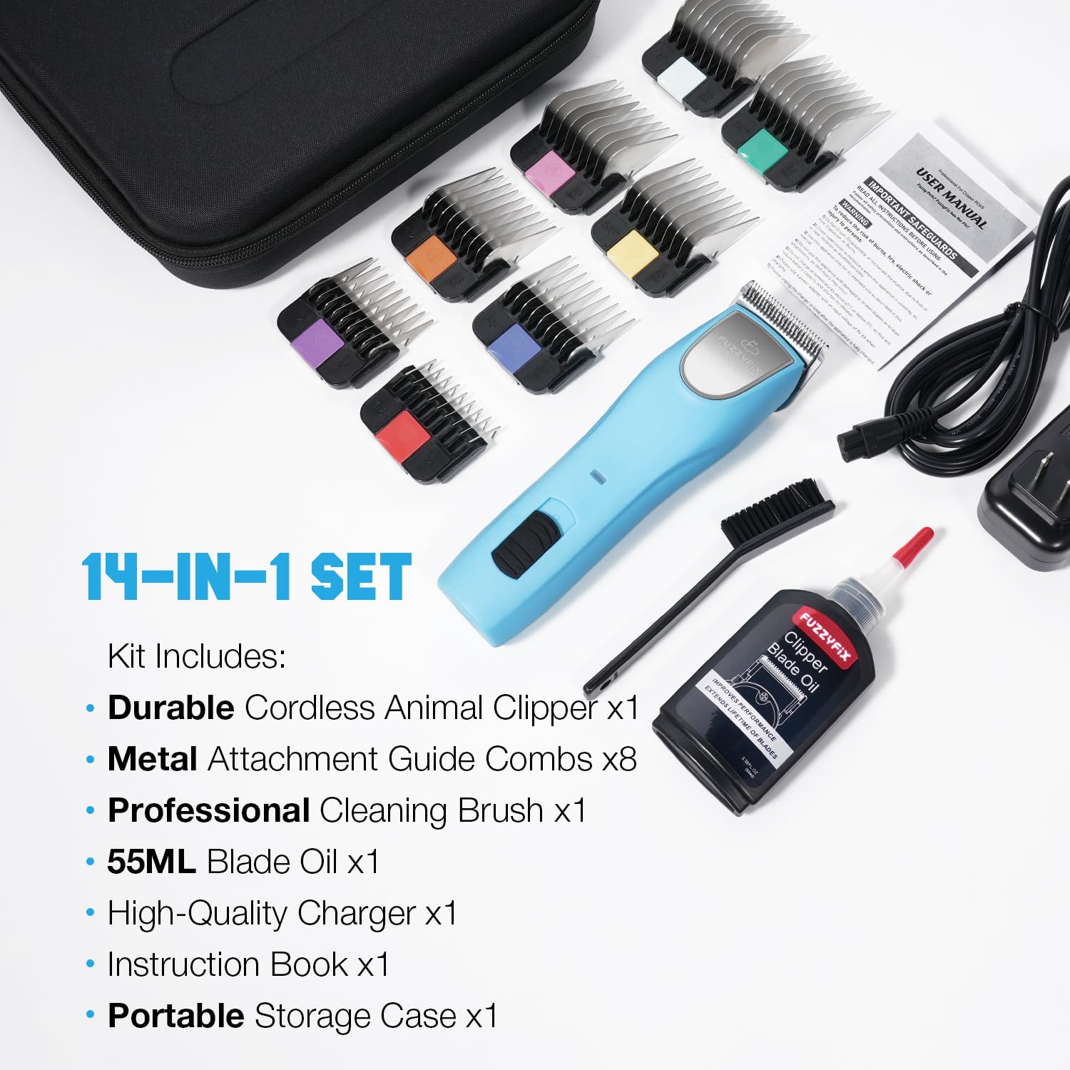 FuzzyFix grooming kit storage case keeps accessories organized.