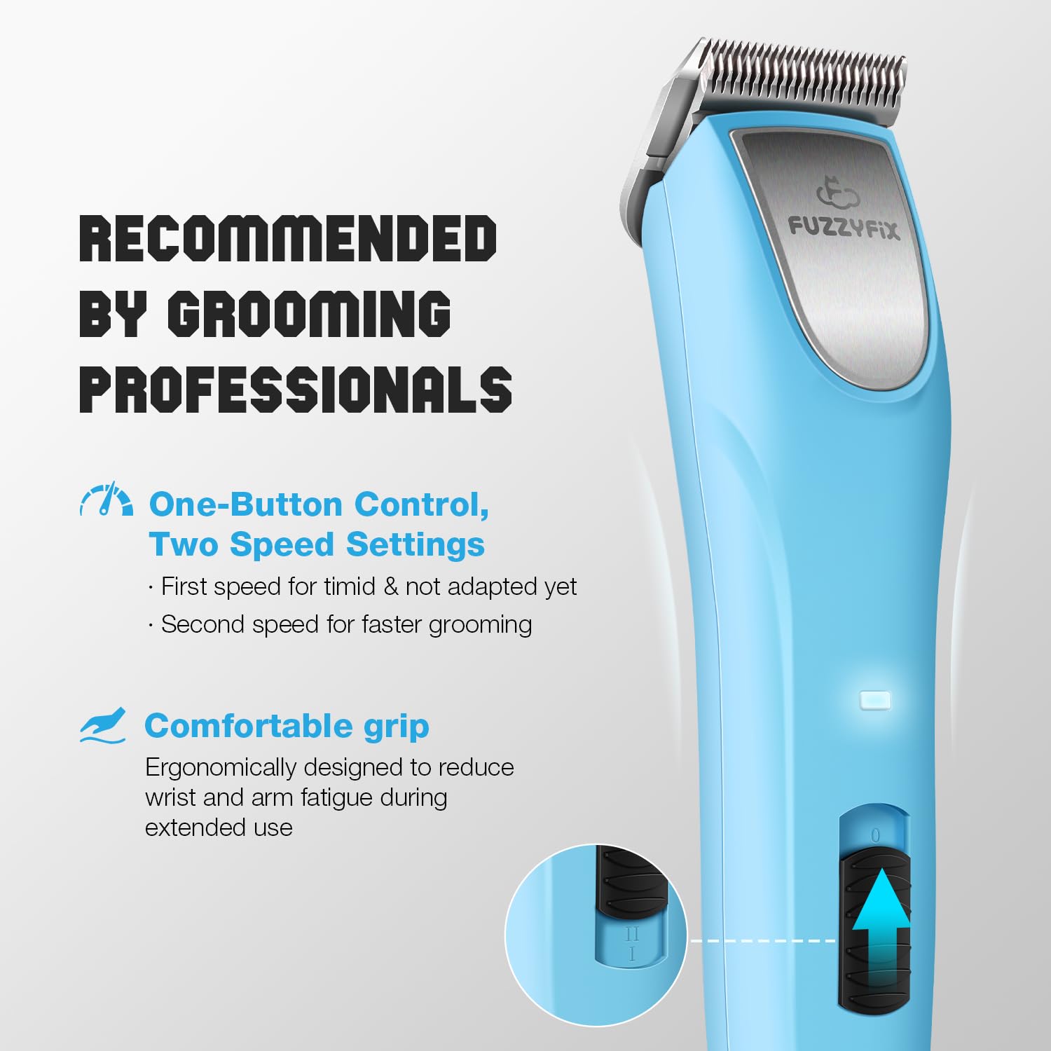 FuzzyFix long battery life up to 10000 hours for extended grooming.