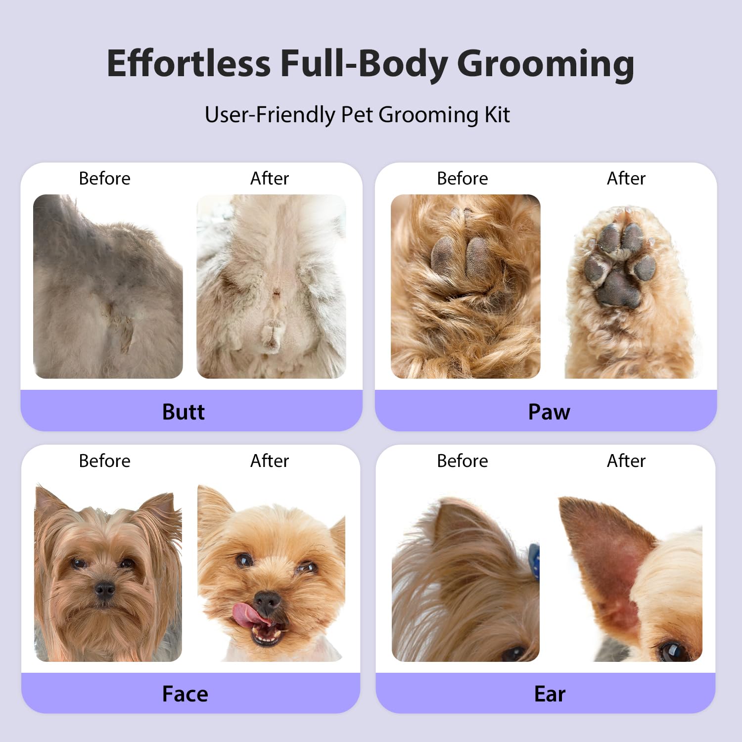 FuzzyFix low-noise motor minimizes stress during grooming sessions
