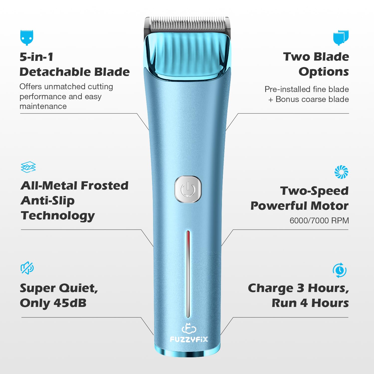 FuzzyFix Nova cordless clipper side view for room-to-room convenience.