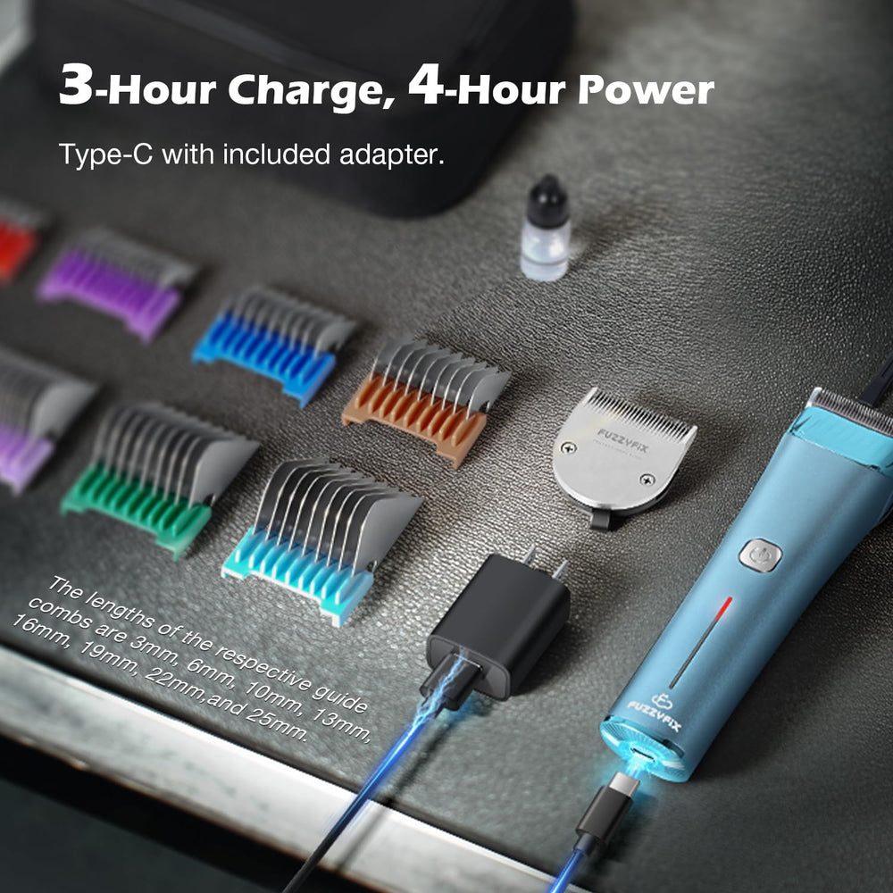 FuzzyFix Nova quiet 45dB motor reduces pet stress during grooming.