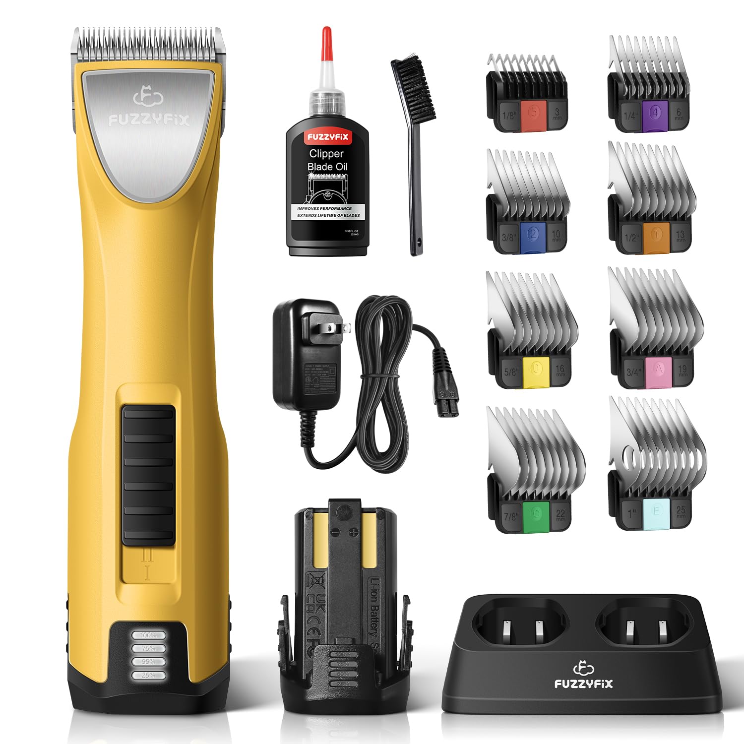 FuzzyFix professional dog clippers cordless in action for quiet pet grooming.