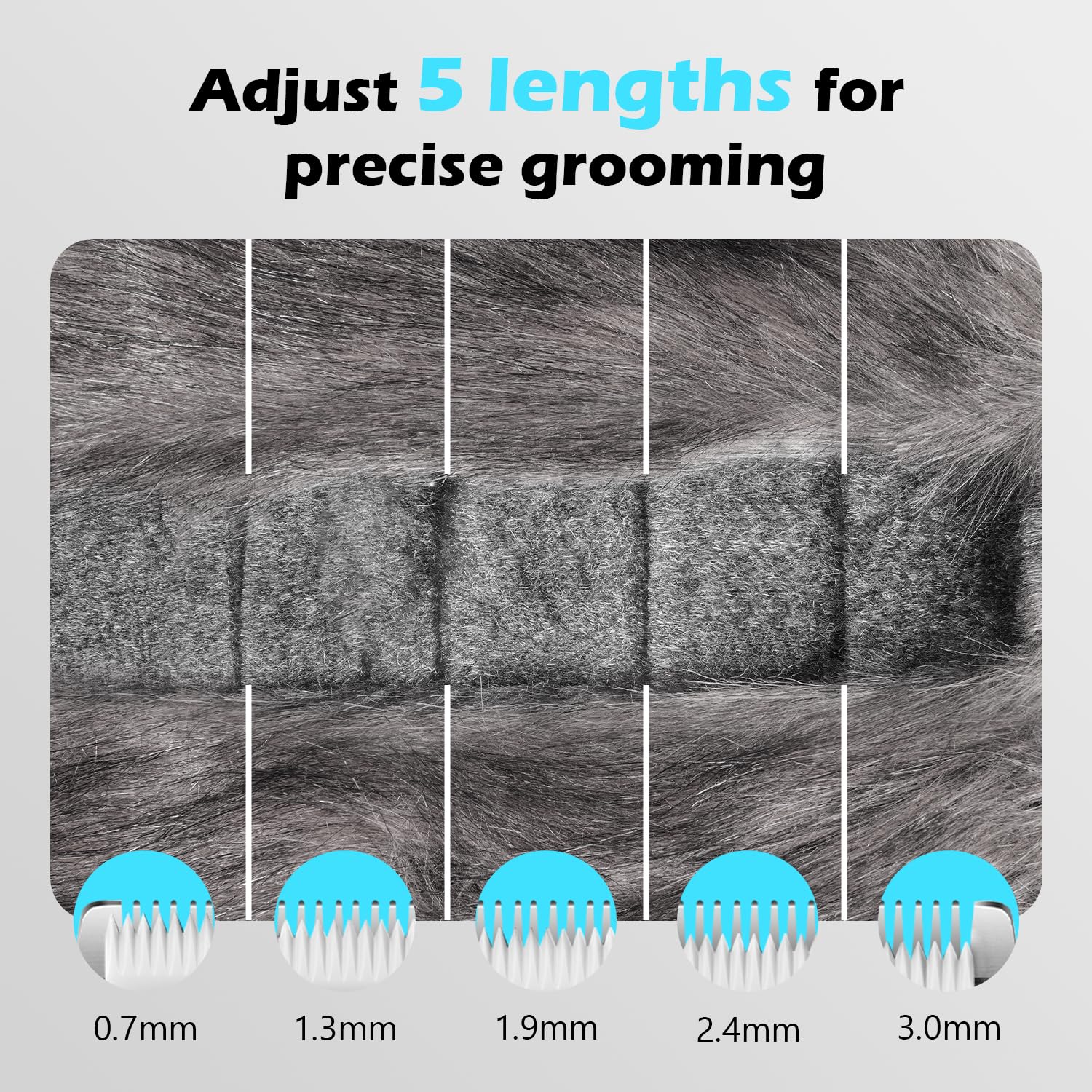 FuzzyFix quiet motor (50 dB) reduces pet stress during grooming