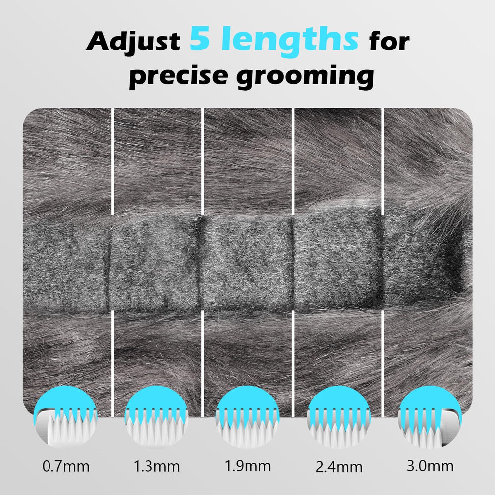 FuzzyFix quiet motor (50 dB) reduces pet stress during grooming