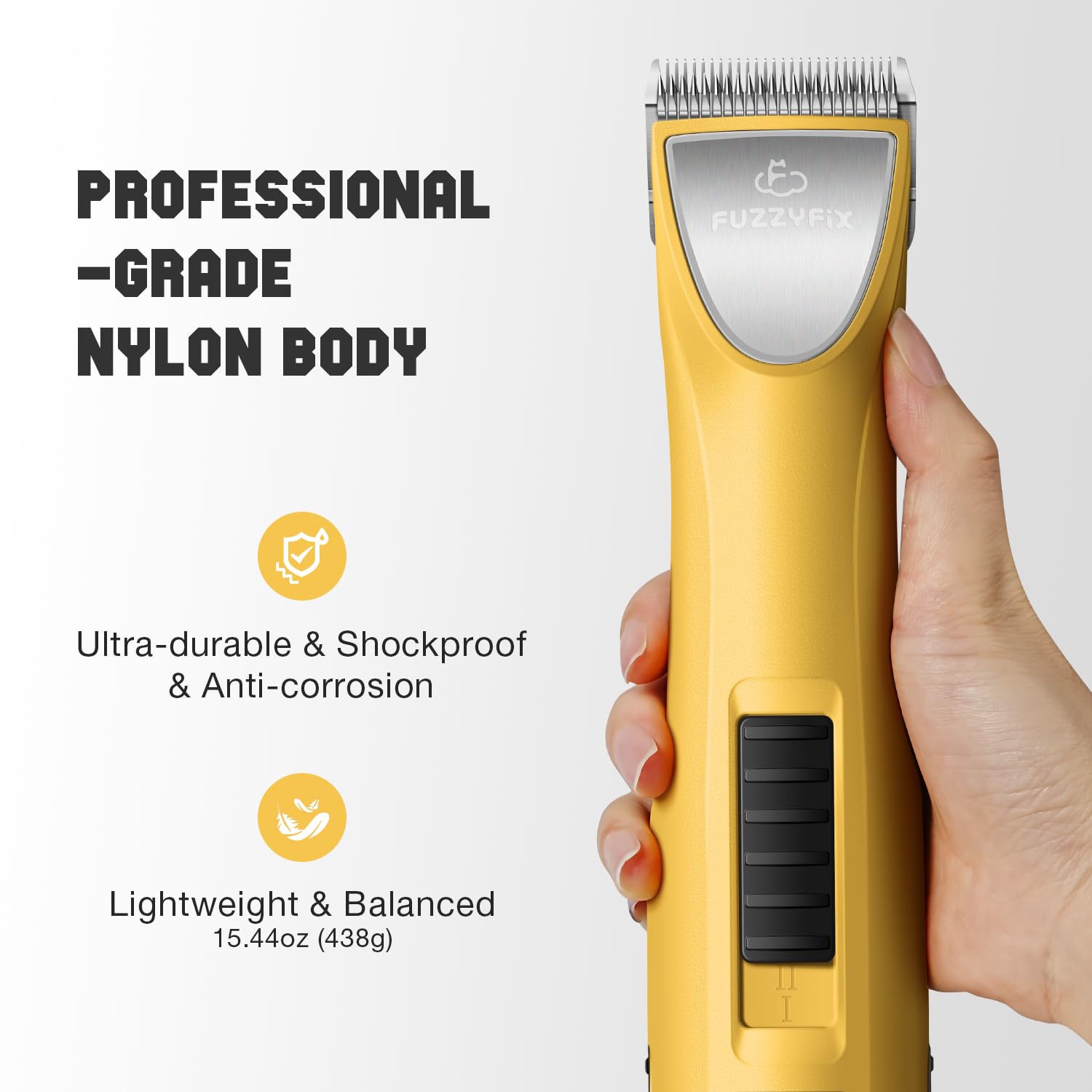 FuzzyFix two speed control enables timid pets and efficient grooming.