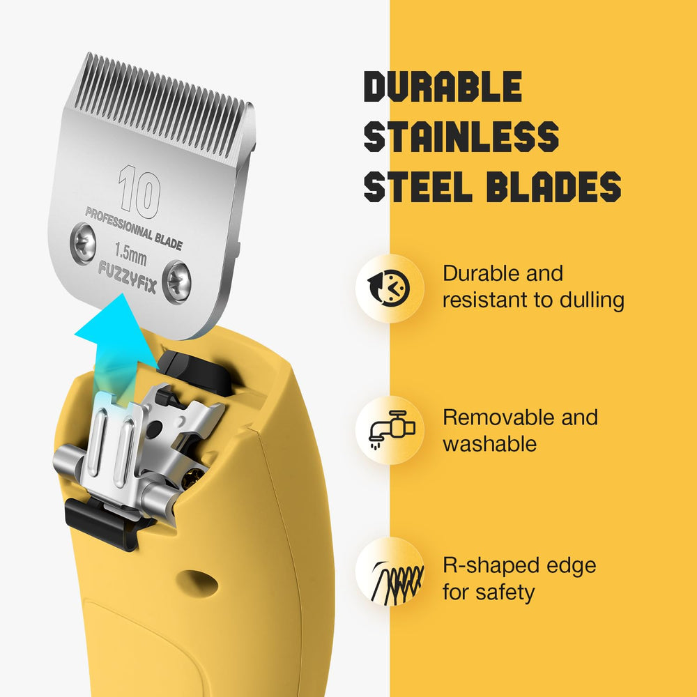 FuzzyFix grooming tool features two-speed control for timid pets and faster grooming.