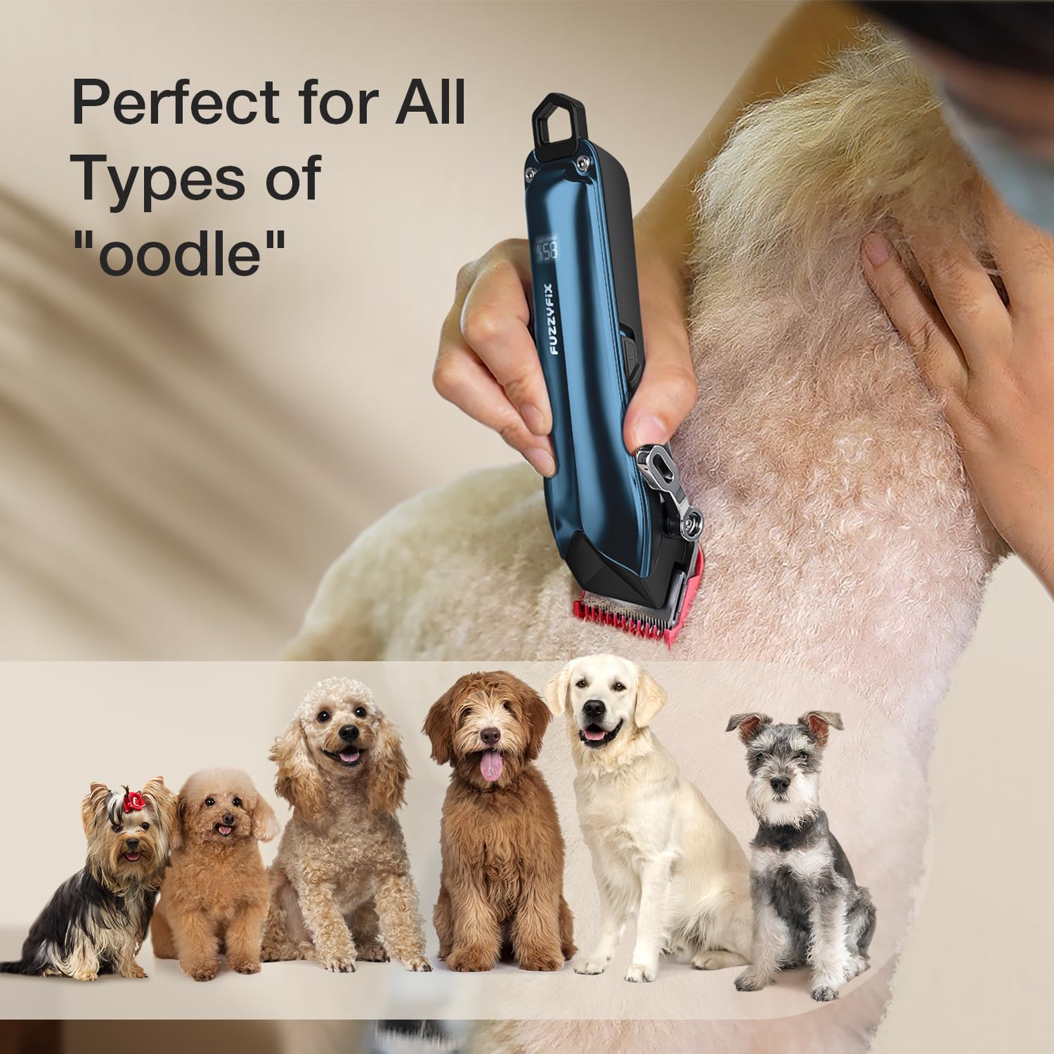 FuzzyFix smart LCD shows power and maintenance reminders during grooming.